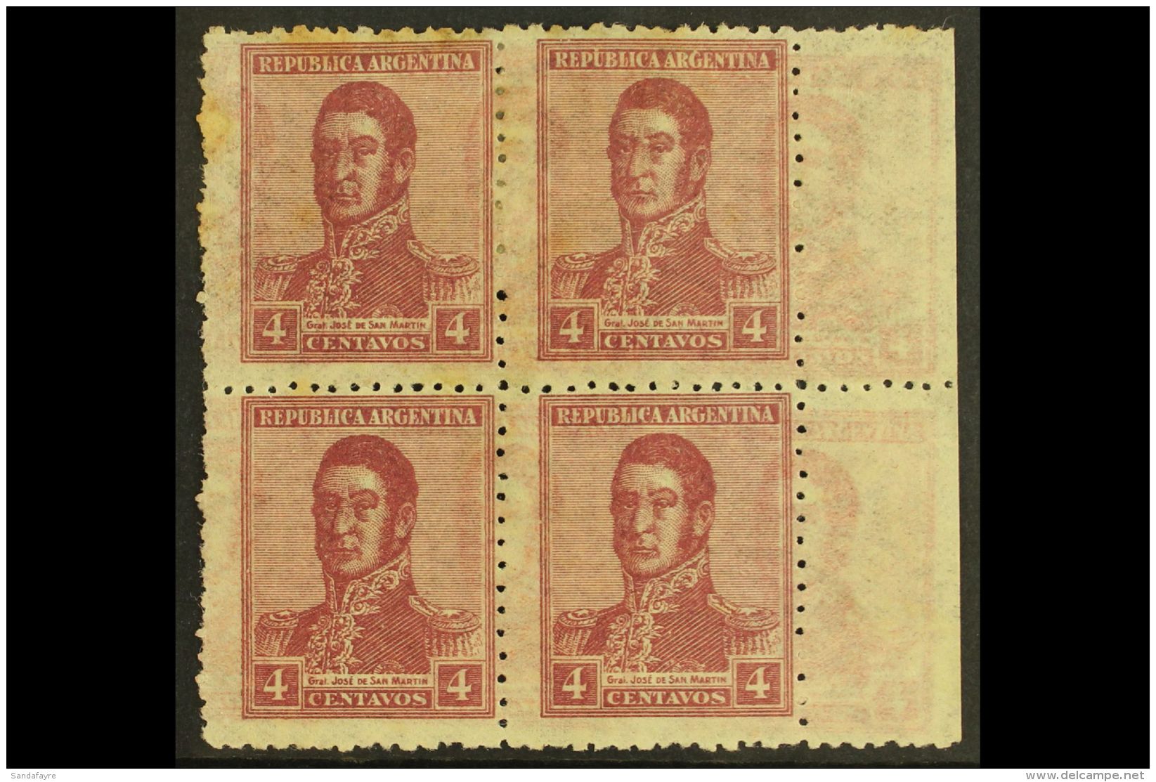 1920 4c Red-violet Perf 13&frac12;x12&frac12; (Scott 268, SG 466A), Mint Marginal BLOCK Of 4 Showing DOUBLE... - Autres & Non Classés