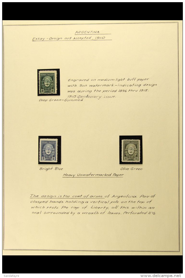 1910 CENTENARY ESSAYS A Fine Group Of Unadopted Designs Produced For The 2c And 10c Centenary Issue, With A... - Altri & Non Classificati