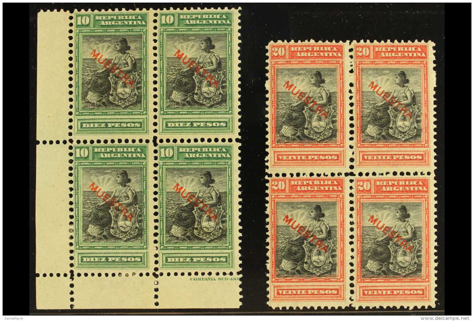 1899-1903 10p Black &amp; Deep Green And 20p Black &amp; Carmine 'Liberty Seated' Perf 11&frac12; With "MUESTRA"... - Altri & Non Classificati