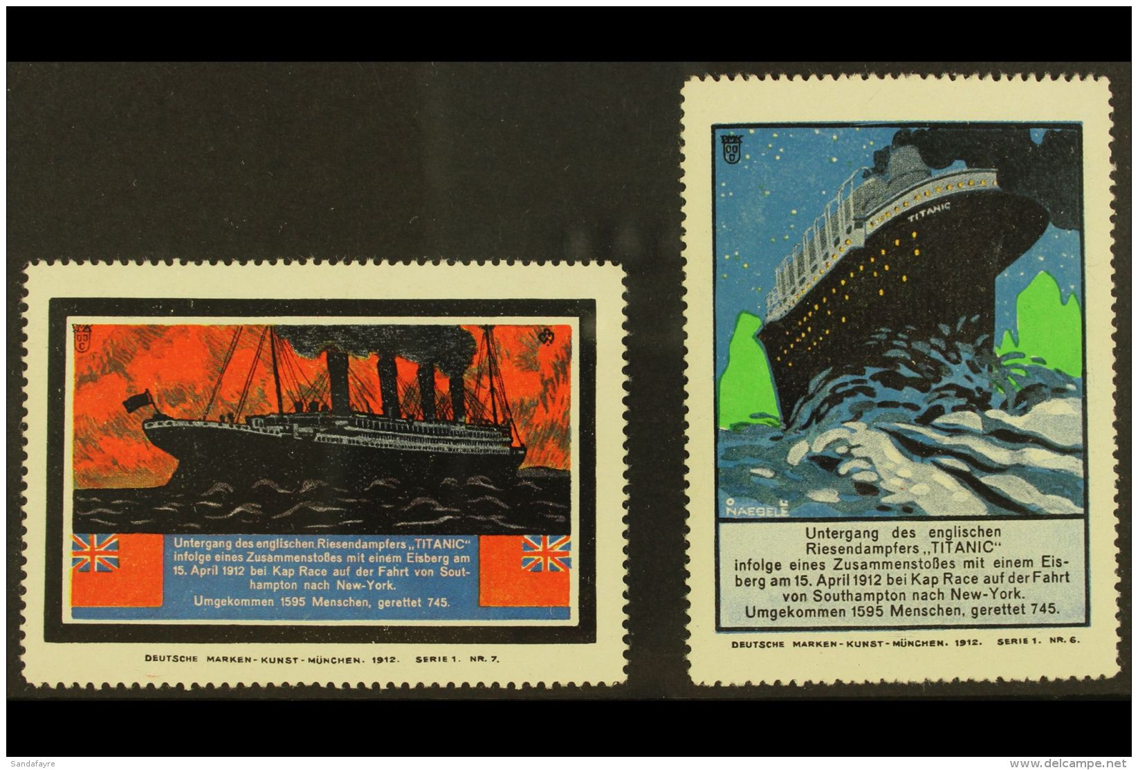 SHIPS - TITANIC Germany 1912 Two Different Colourful Labels Depicting RMS Titanic, Very Fine Mint, Very Fresh... - Non Classificati