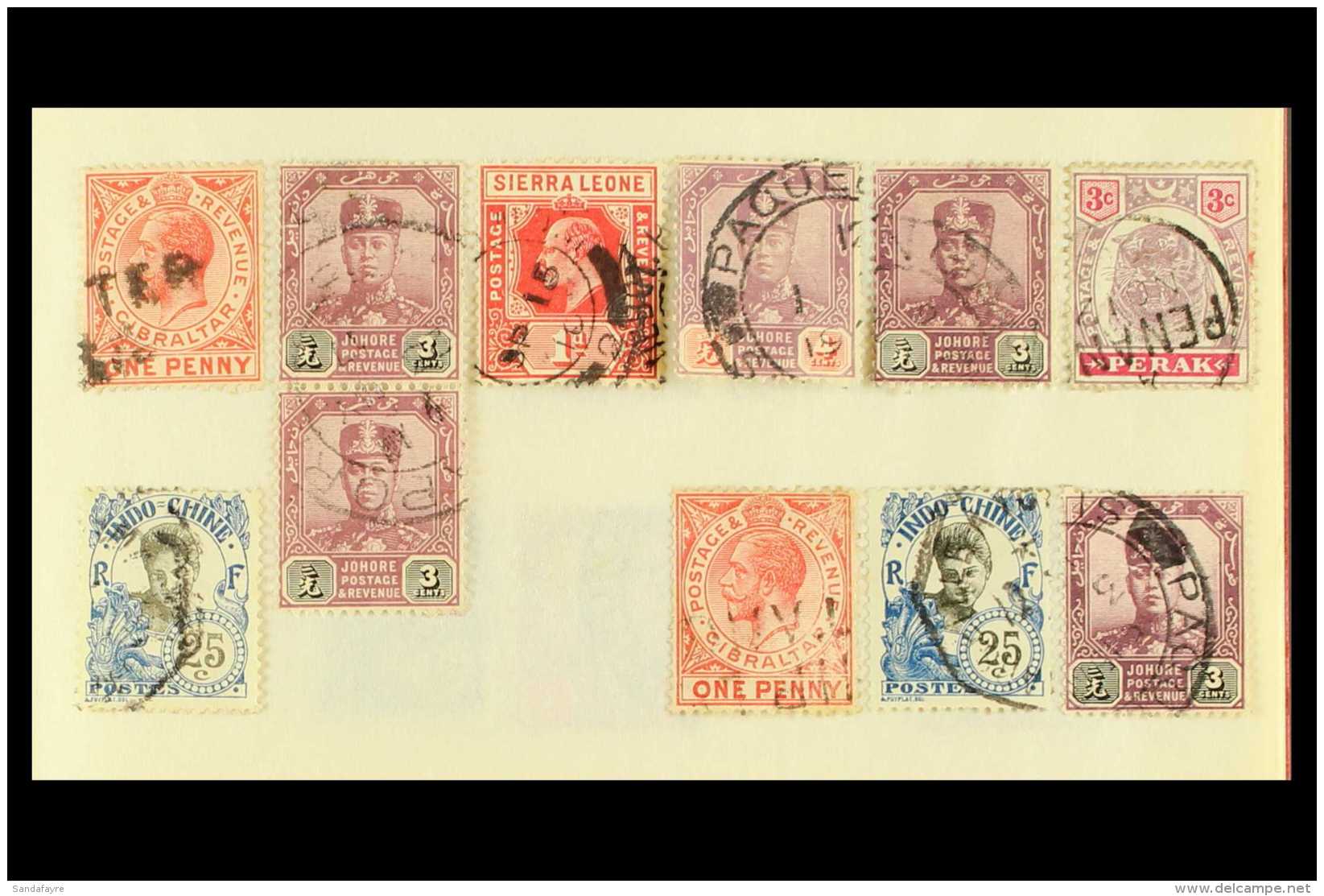PAQUEBOT CANCELS A Mostly 1900's To 1920's Assembly In A Small Club Book, Mostly British Or French Colonial Stamps... - Altri & Non Classificati