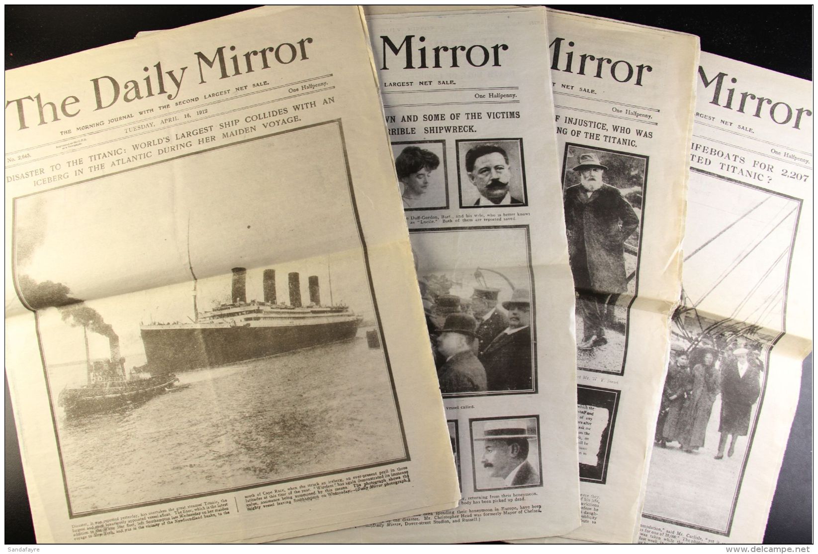 THE TITANIC DISASTER - CONTEMPORARY NEWSPAPERS Graphic Editions Of The Daily Mirror For Tuesday April 16, 1912 -... - Altri & Non Classificati