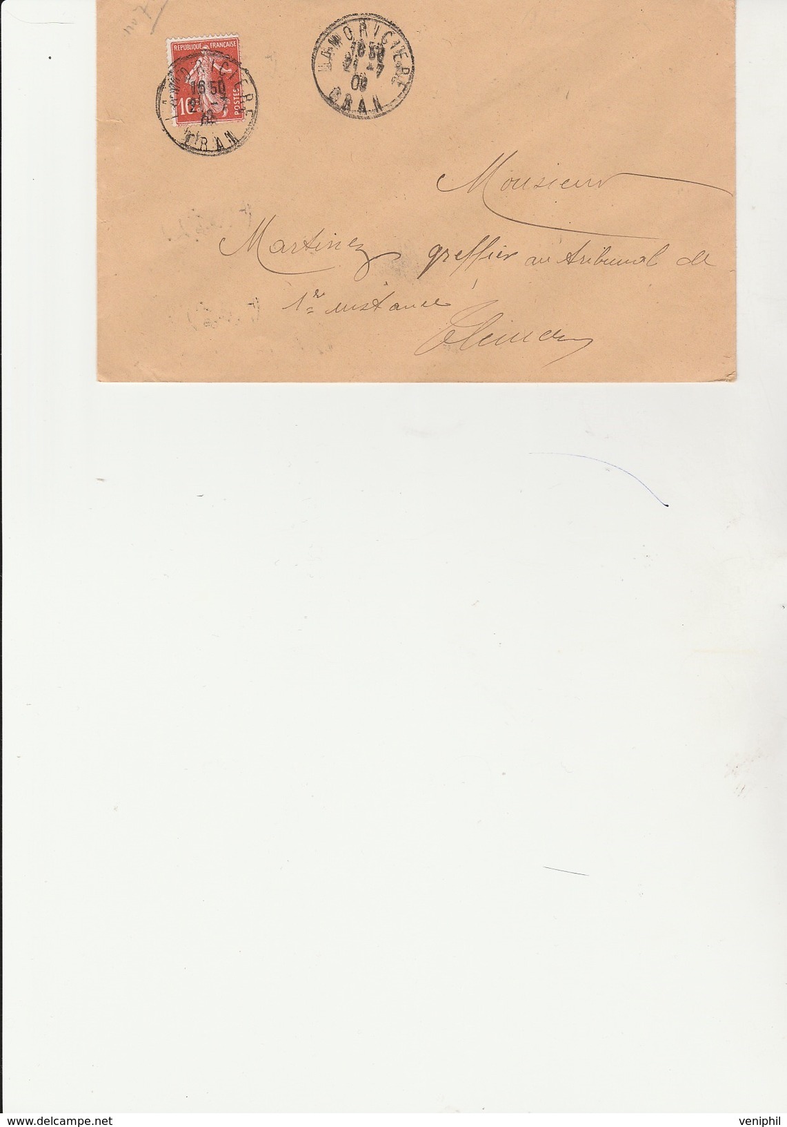 LETTRE AFFRANCHIE N° 135  OBLITEREE CAD  LAMORICIERE  ORAN  - 1909 - Cartas & Documentos