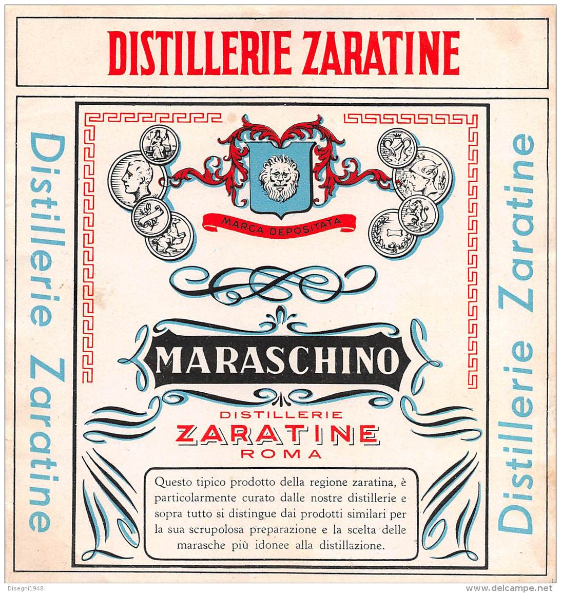 06628 "MARASCHINO - DISTILLERIE ZARATINE - ROMA" ETICH. ORIG. - Autres & Non Classés