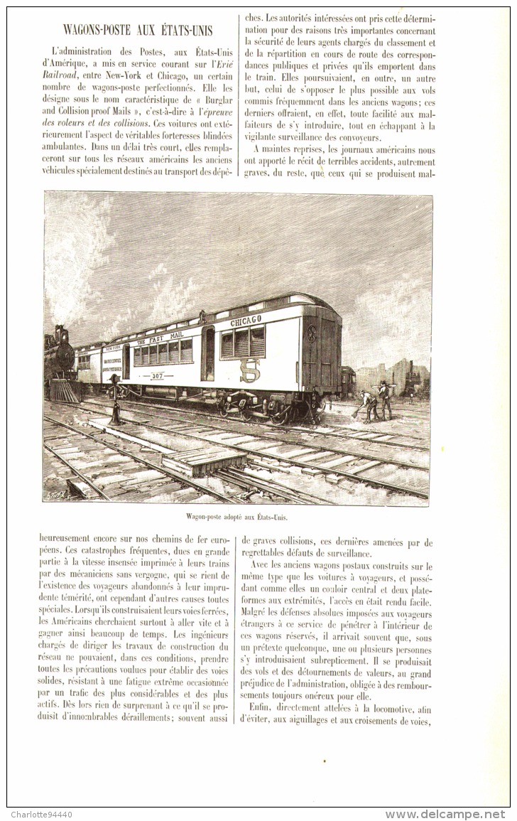 WAGONS-POSTE AUX ETATS-UNIS 1896 - Eisenbahnverkehr