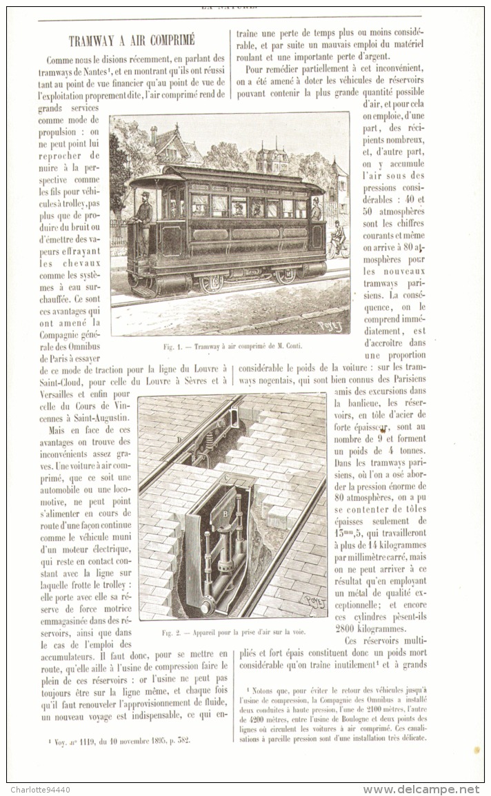 LES TRAMWAYS A AIR COMPRIME 1896 - Eisenbahnverkehr