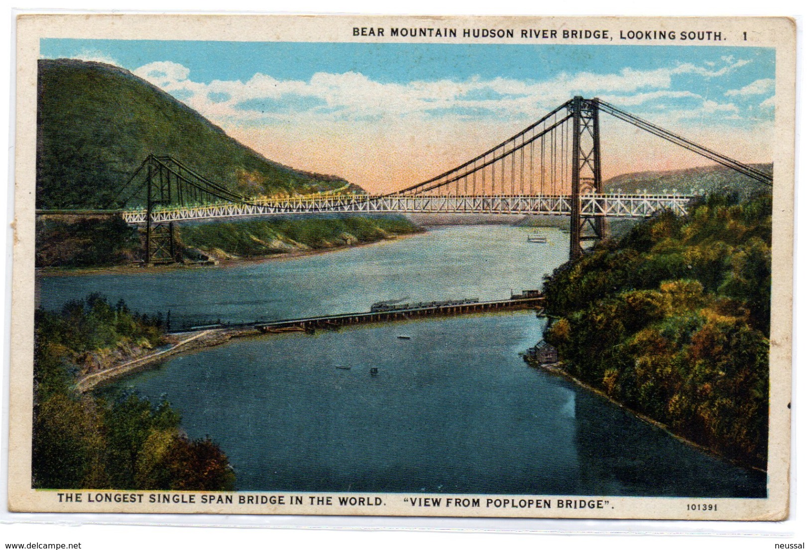 Tarjeta Postal  Bear Mountain Hudson River Bridge . Looking South. - Hudson River