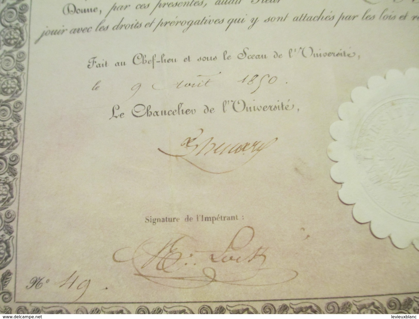 Diplôme De Pharmacien/R F/Université De France/Ministre De L'Instruction Publique Et Des Cultes/ LOCK/1850        DIP160 - Diploma & School Reports