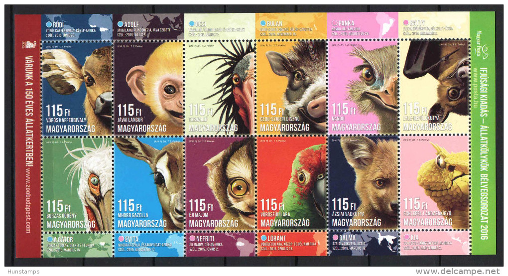 Hungary 2016. Animals / Zoo-garden With Leon, Giraffe, Birds Etc. Sheet (big Sheet) MNH (**) - Neufs