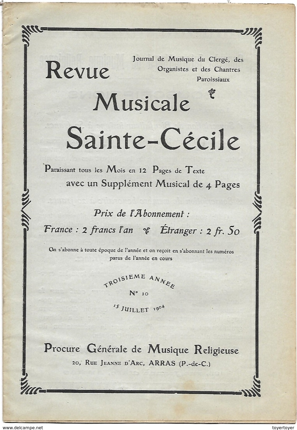 D 191  Revue Musicale Sainte-Cécile Du 15 Juillet 1904 - Sonstige & Ohne Zuordnung