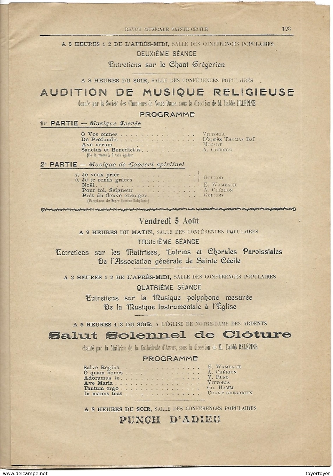 D 191  Revue Musicale Sainte-Cécile Du 15 Juillet 1904 - Sonstige & Ohne Zuordnung