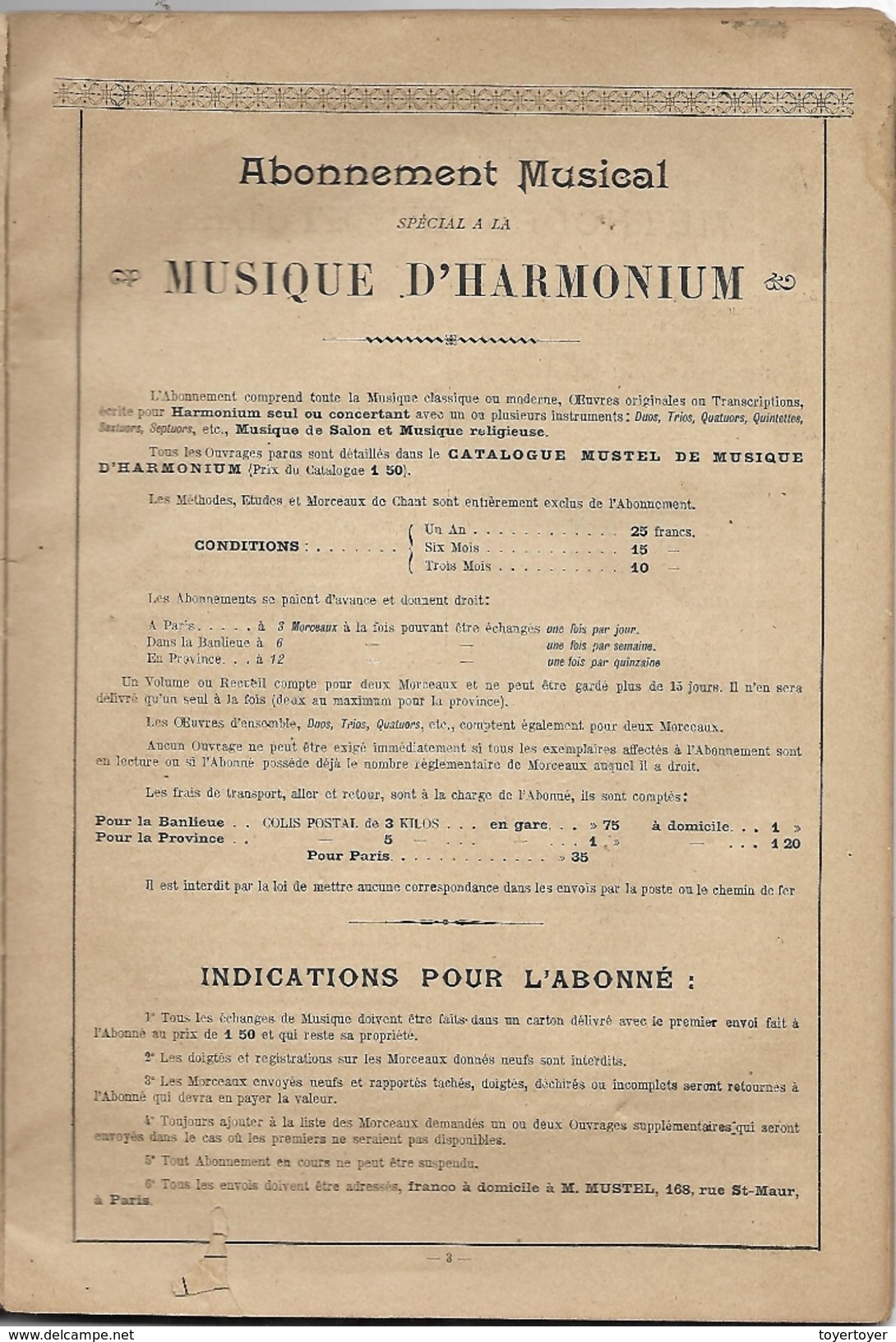 D 196   Catalogue Mustel De Musiques D'Harmonium De 1895 - Objets Dérivés