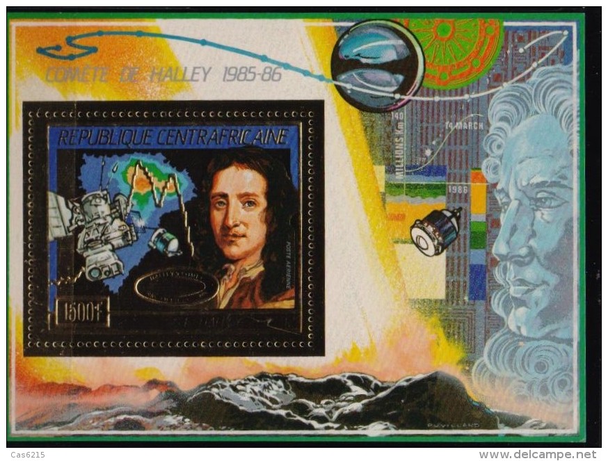 Centre African 1986 Halley Comet, 1 SS Air Mail Mnh Golden - Astronomie