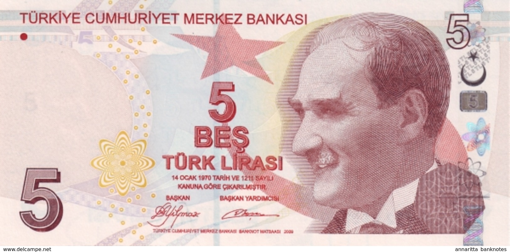 TURQUIE 5 TURK LIRASI 2009 P-222a NEUF SIGN. YILMAZ. TAN COULEUR [TR300a] - Turkey