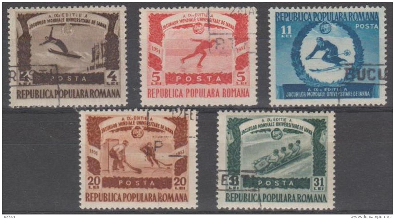 ROMANIA - 1951 University Winter Games. Scott 768-772. Used - Gebraucht