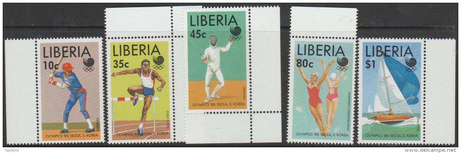 LIBERIA - 1988 Summer Olympic Games. Scott 1091-1095. MNH - Liberia