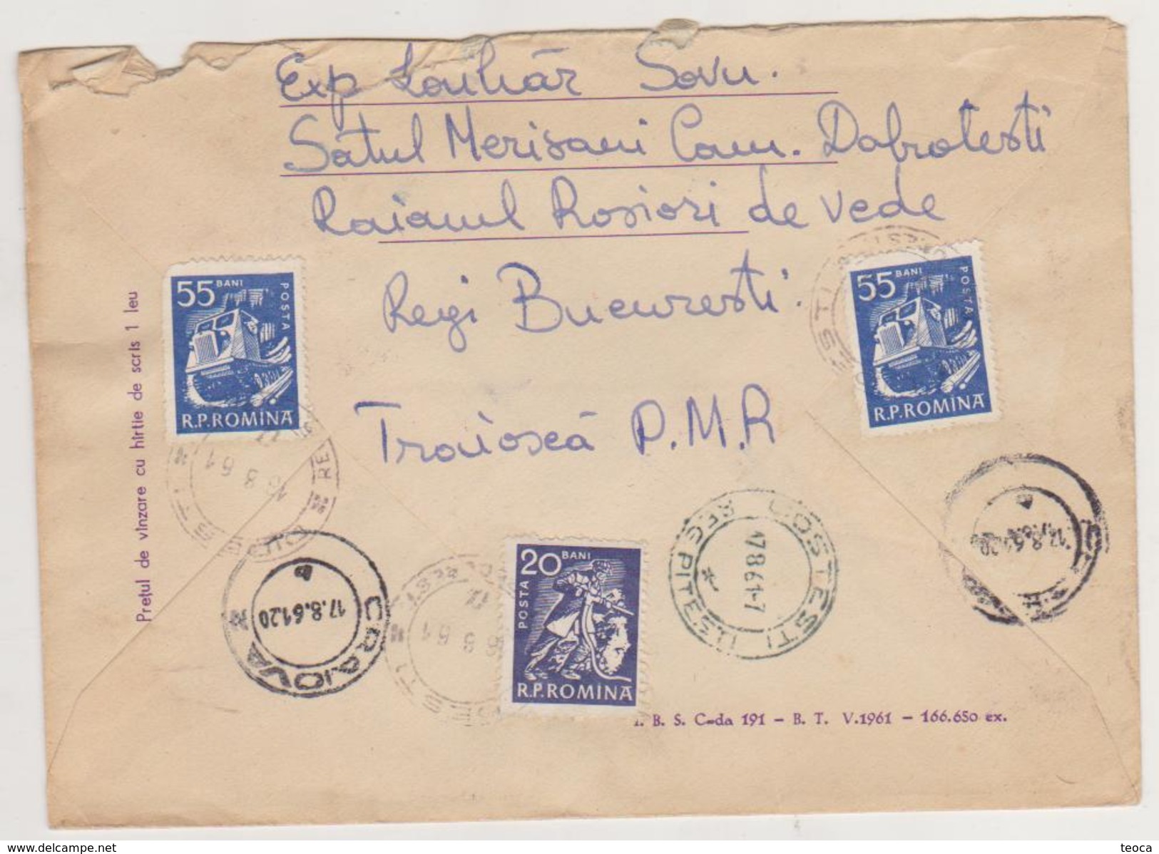 ROMANIA 1961 Cancel  COSTESTI  The. PITESTI, PLOIESTI,  Ships PASAGERUL FLUVIAL ``OLTENITA`` - Storia Postale