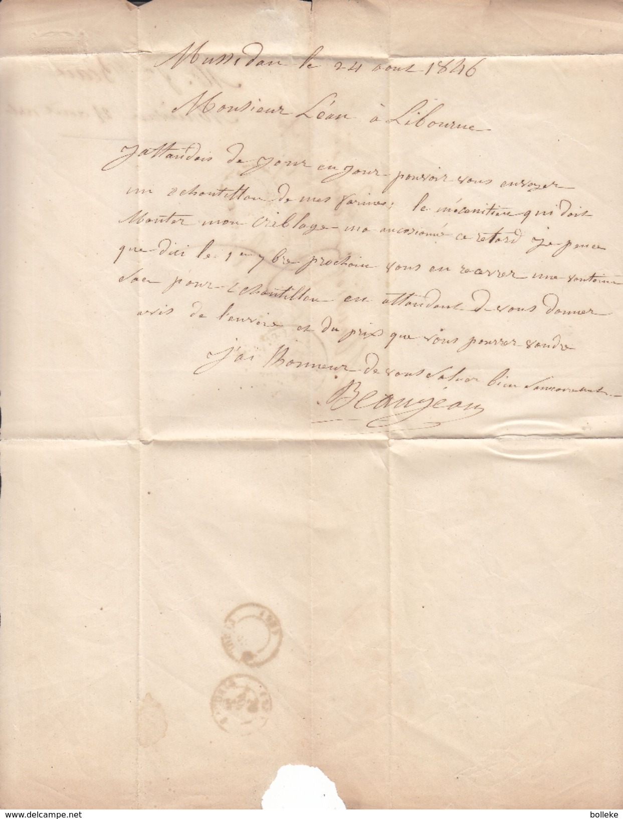 France - Lettre De 1846 - Oblitération Mussidan - Expédié Vers Libourne - ....-1700: Précurseurs