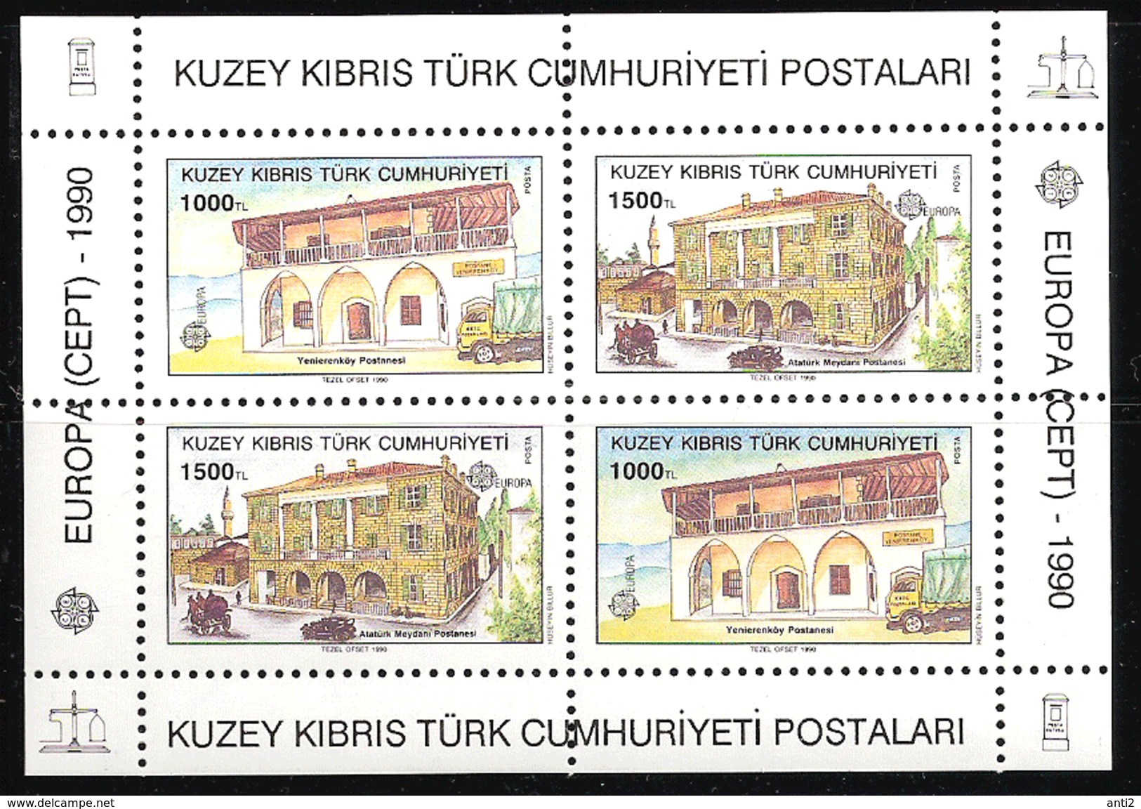 Turkey Cyprus 1990 Europa: Postal Services, Post Office Buildings  Mi Bloc 8, MNH(**) - Ungebraucht