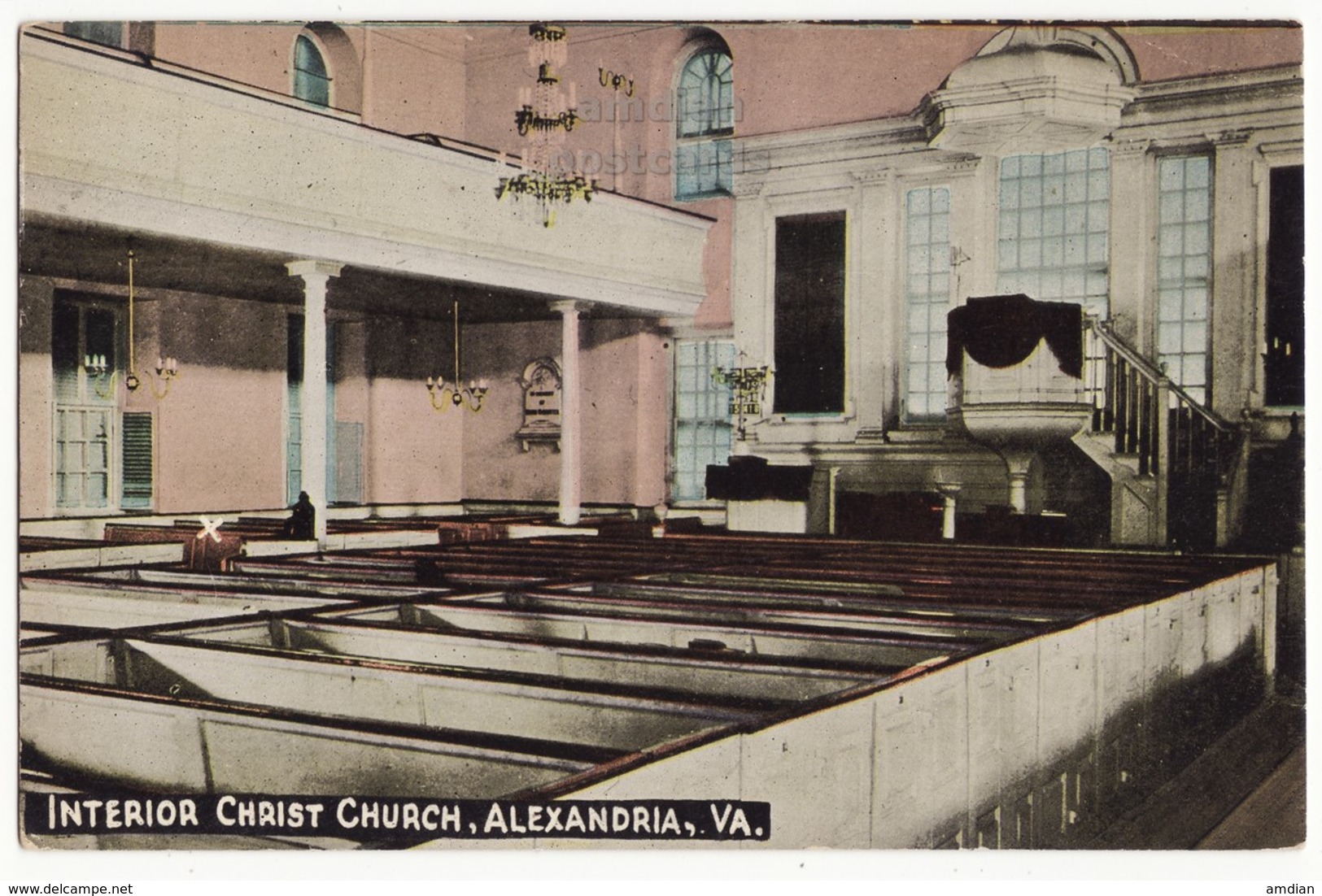 ALEXANDRIA VA Virginia CHRIST CHURCH INTERIOR - WASHINGTON'S PEW C1910s Vintage Postcard - Alexandria