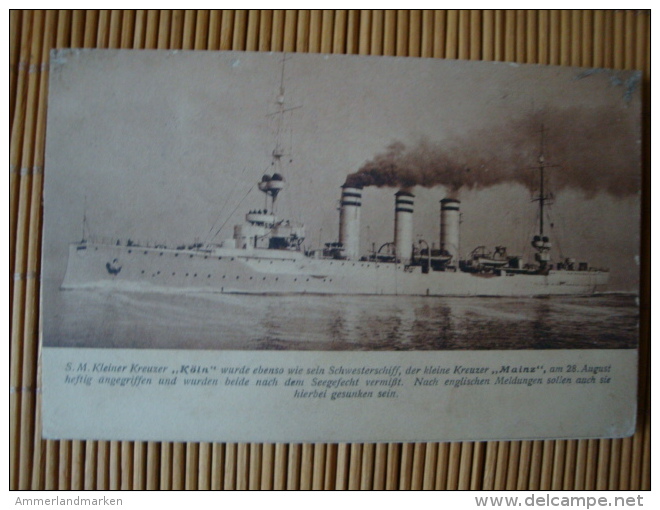 AK SMS Kleiner Kreuzer Köln, Stempel"Kaiserliche Marine  Kommando SMS Stuttgart" - Steamers