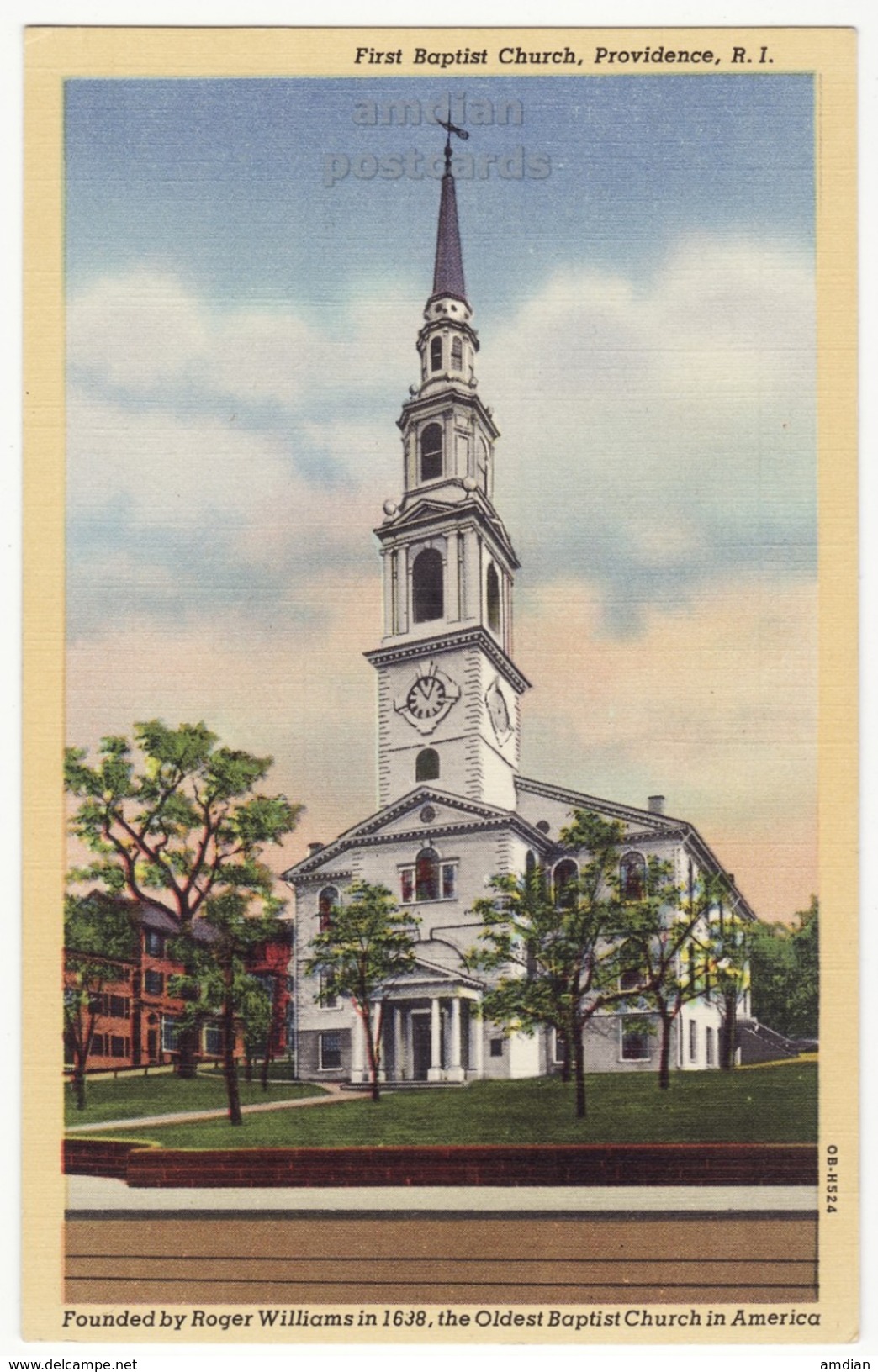 Providence Rhode Island RI, First Baptist Church C1940 Vintage Postcard - Providence