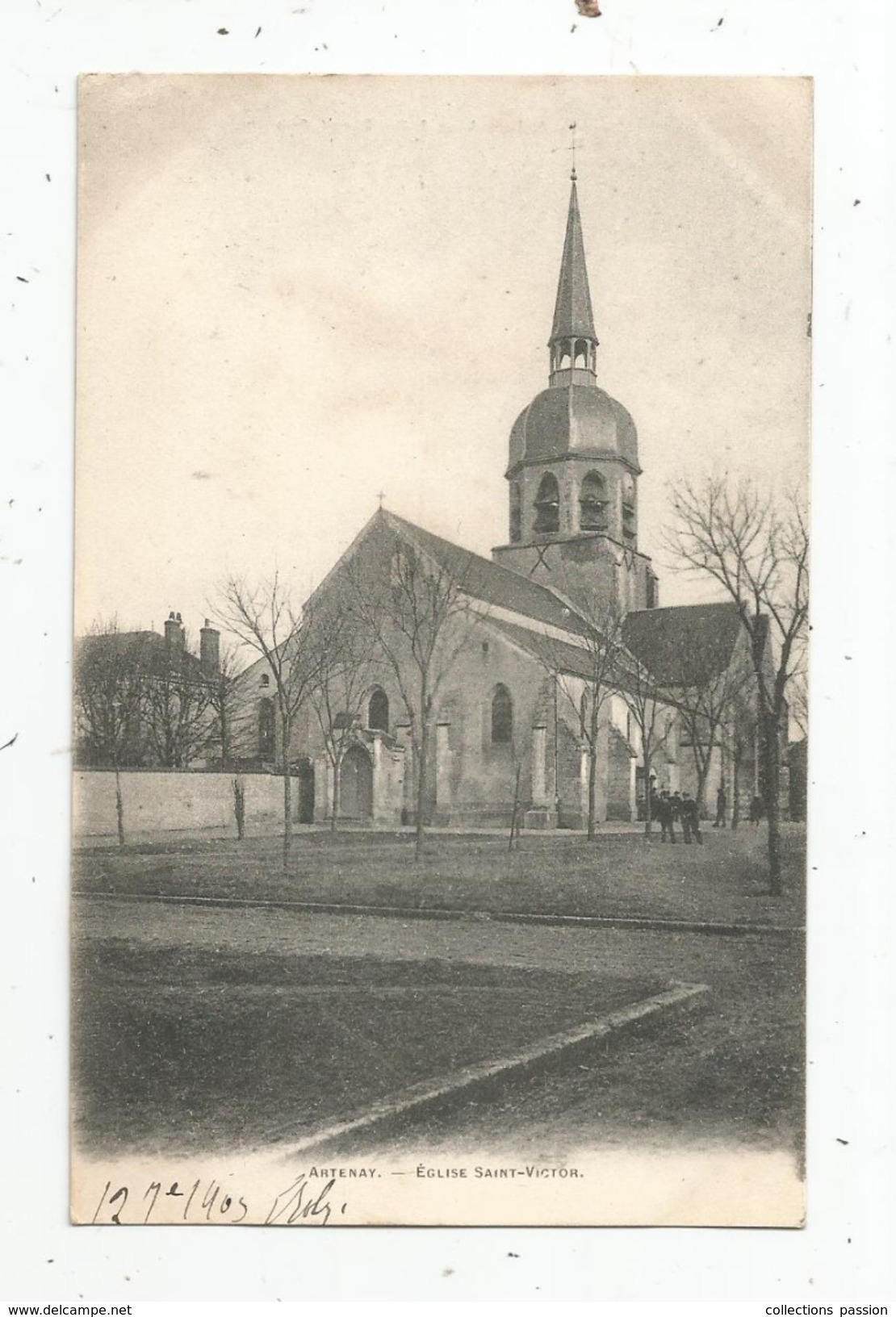 Cp , 45 , ARTENAY , église SAINT VICTOR , Dos Simple , Voyagée 1903 - Artenay