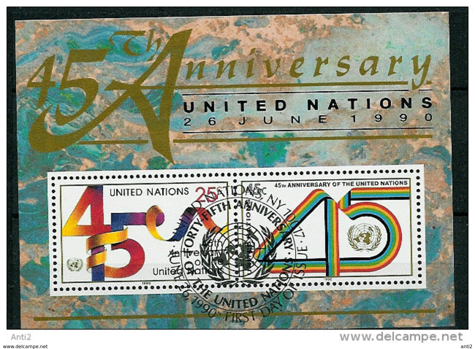 UN New York 1990 45 Years United Nations, Mi Bloc 11 Cancelled(o) - Used Stamps