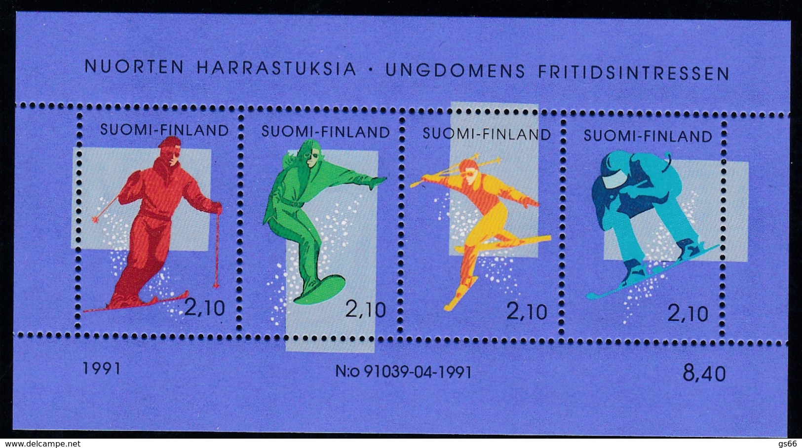 1991 Finnland,  1152/55 Block 8, Alpinskifahren MNH ** - Blocks & Kleinbögen