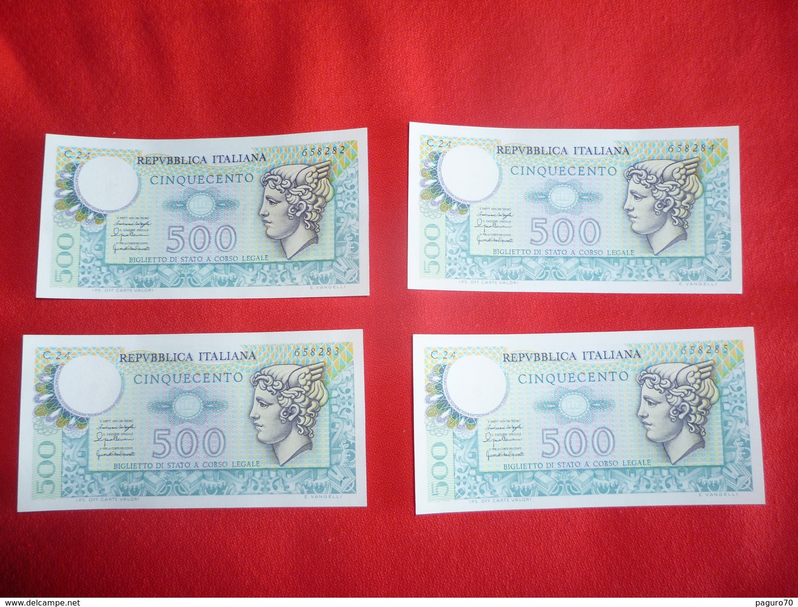 Lotto 4 Banconote Consecutive 500 Lire Mercurio Fior Di Stampa 1976 FDS - 500 Liras