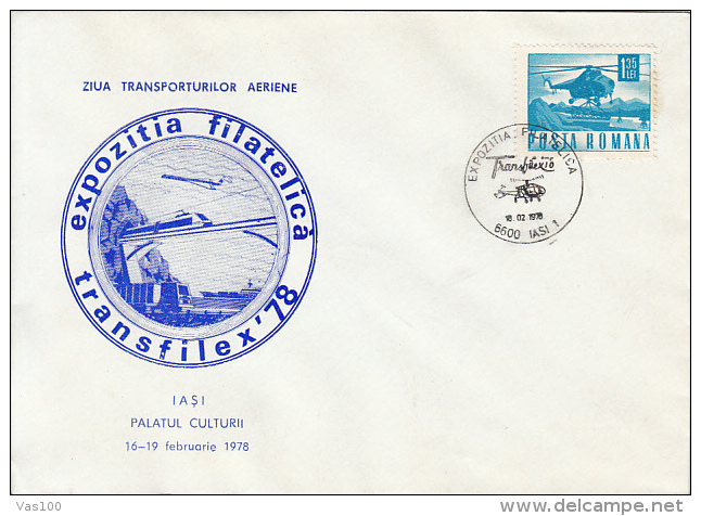 TRANSPORTS, HELICOPTERS, PLANE, TRAIN, TRUCK, SHIP, SPECIAL COVER, 1978, ROMANIA - Hubschrauber