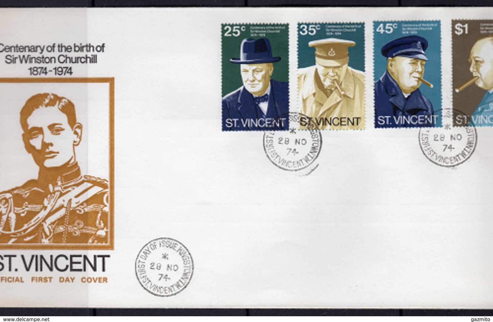 S. Vincent 1974, Churchill, 4val In FDC - Sir Winston Churchill