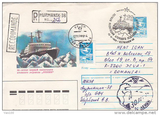 POLAR SHIP, LENIN ATOMIC ICEBREAKER, REGISTERED COVER STATIONERY, ENTIER POSTAL, 1989, RUSSIA - Poolshepen & Ijsbrekers