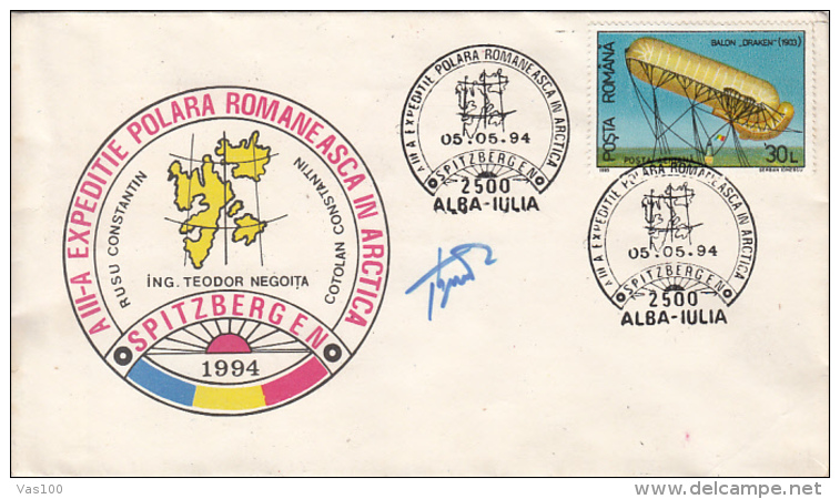 ARCTIC EXPEDITION, TH. NEGOITA-SPITZBERGEN, SIGNED, SPECIAL COVER, 1994, ROMANIA - Expéditions Arctiques