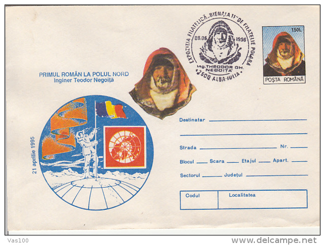 ARCTIC EXPEDITION, TH. NEGOITA-FIRST ROMANIAN AT NORTH POLE, COVER STATIONERY, ENTIER POSTAL, 1996, ROMANIA - Arctische Expedities
