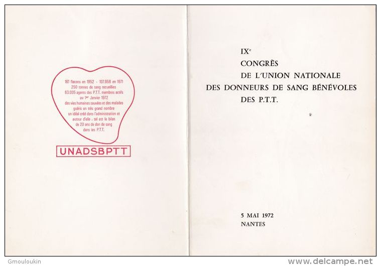 IXe Congrès De L'Union Nat. Des Donneurs De Sang Bénévolesdes P.T.T. - Premier Jour 5 Mai 1972 - Sin Clasificación