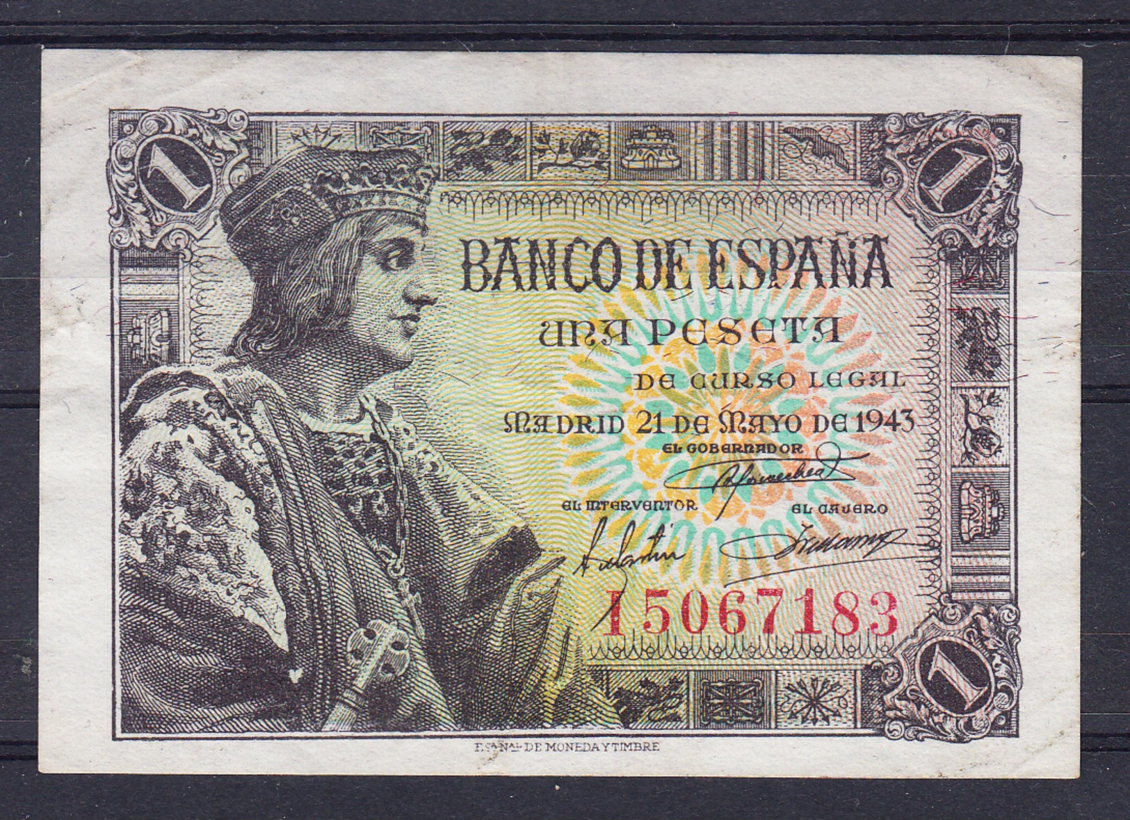 ESPAÑA 1943.  1  PESETA FERNANDO EL CATOLICO   EBC- B004 - 1-2 Pesetas