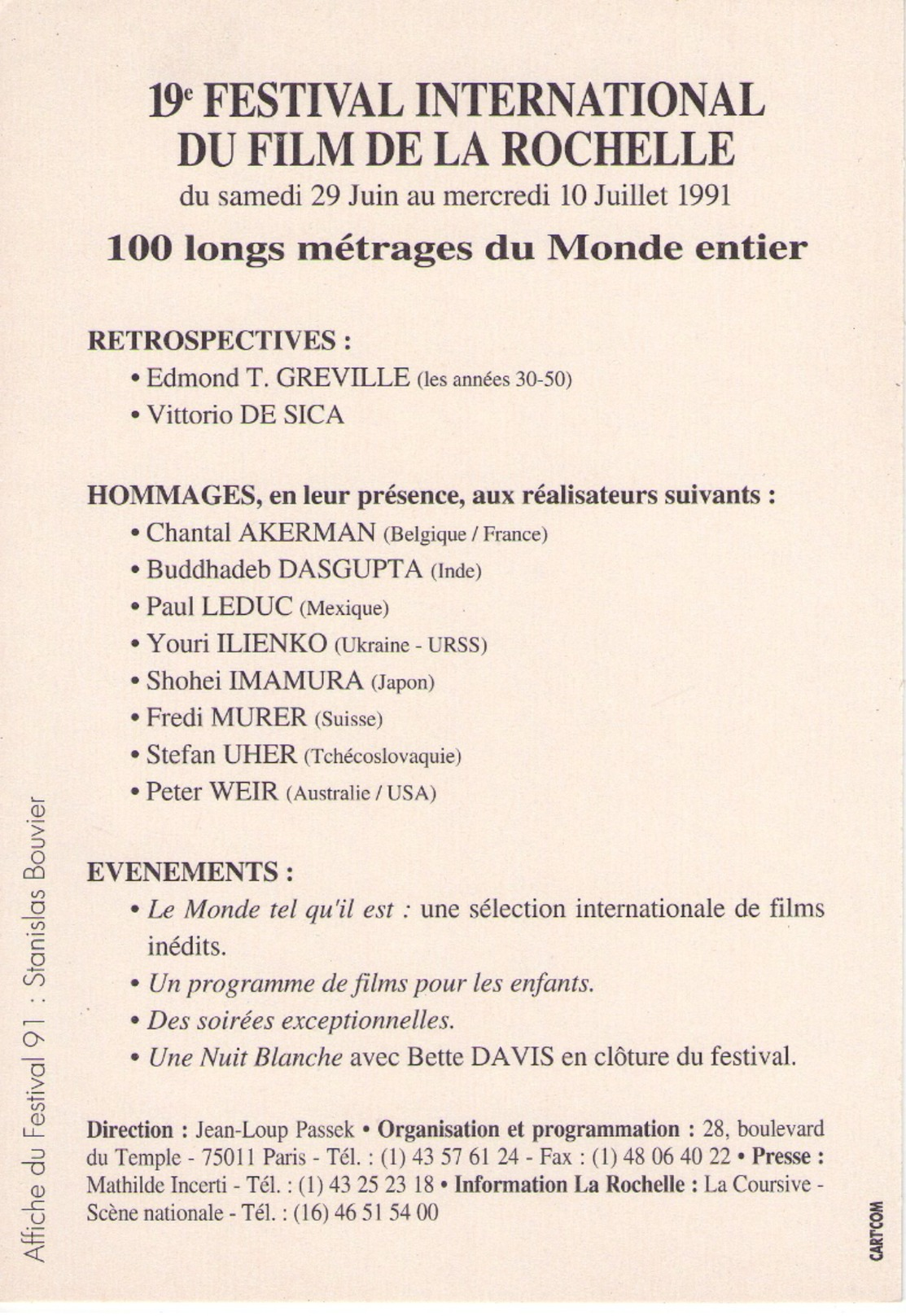 PUB - 19e FESTIVAL INTERNATIONAL DU FILM DE LA ROCHELLE - 29 JUIN  AU 10 JUILLET 1991 - Publicidad