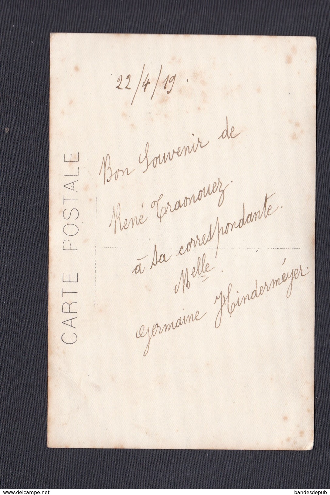 Carte Photo Genealogie Souvenir De Rene Traounez à Sa Correspondante Germaine Hindermeyer - Genealogía