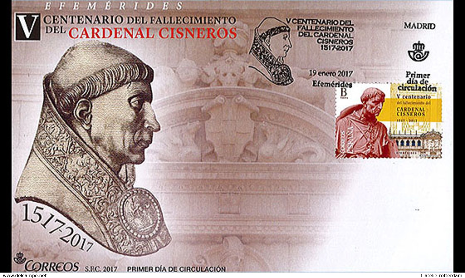 Spanje / Spain - Postfris / MNH - FDC Kardinaal Cisneros 2017 NEW! - Unused Stamps