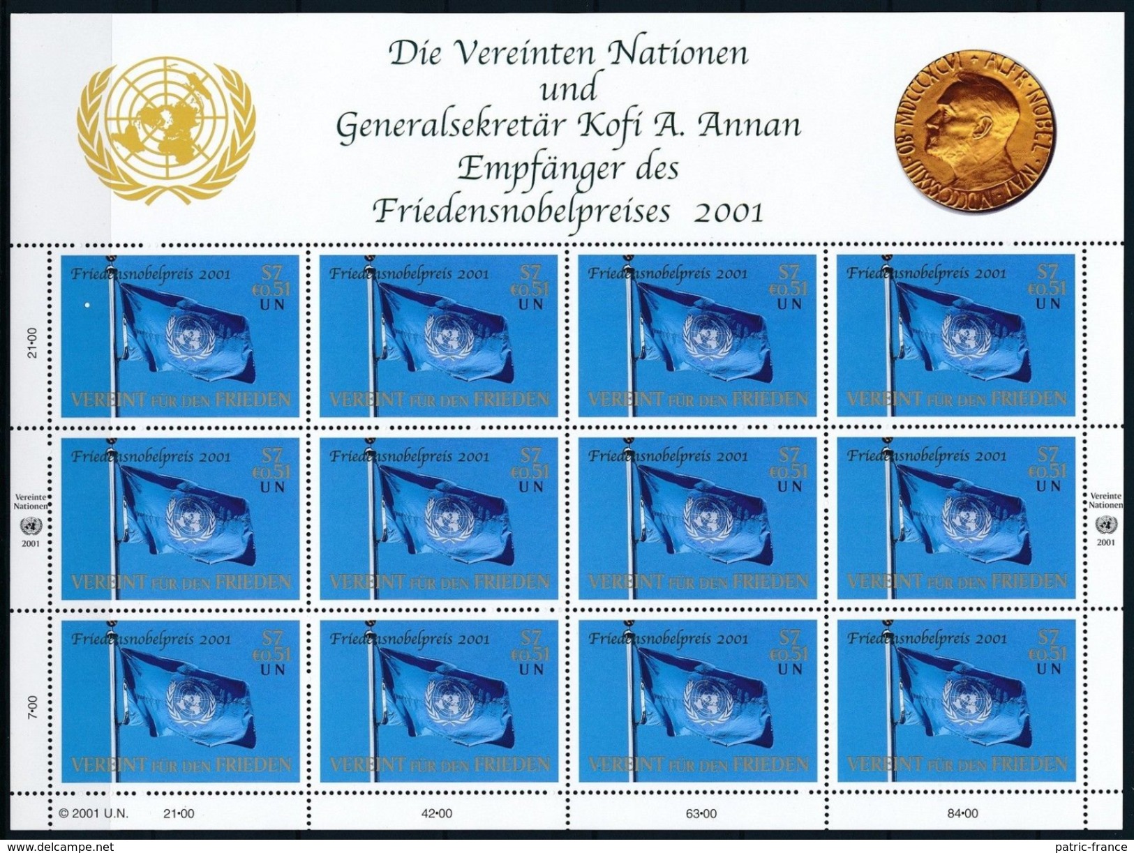 Nations Unies ONU United Nations Vienne 2000 - NU Et Kofi A Annan, Prix Nobel De La Paix -  Feuille 363 - Ungebraucht