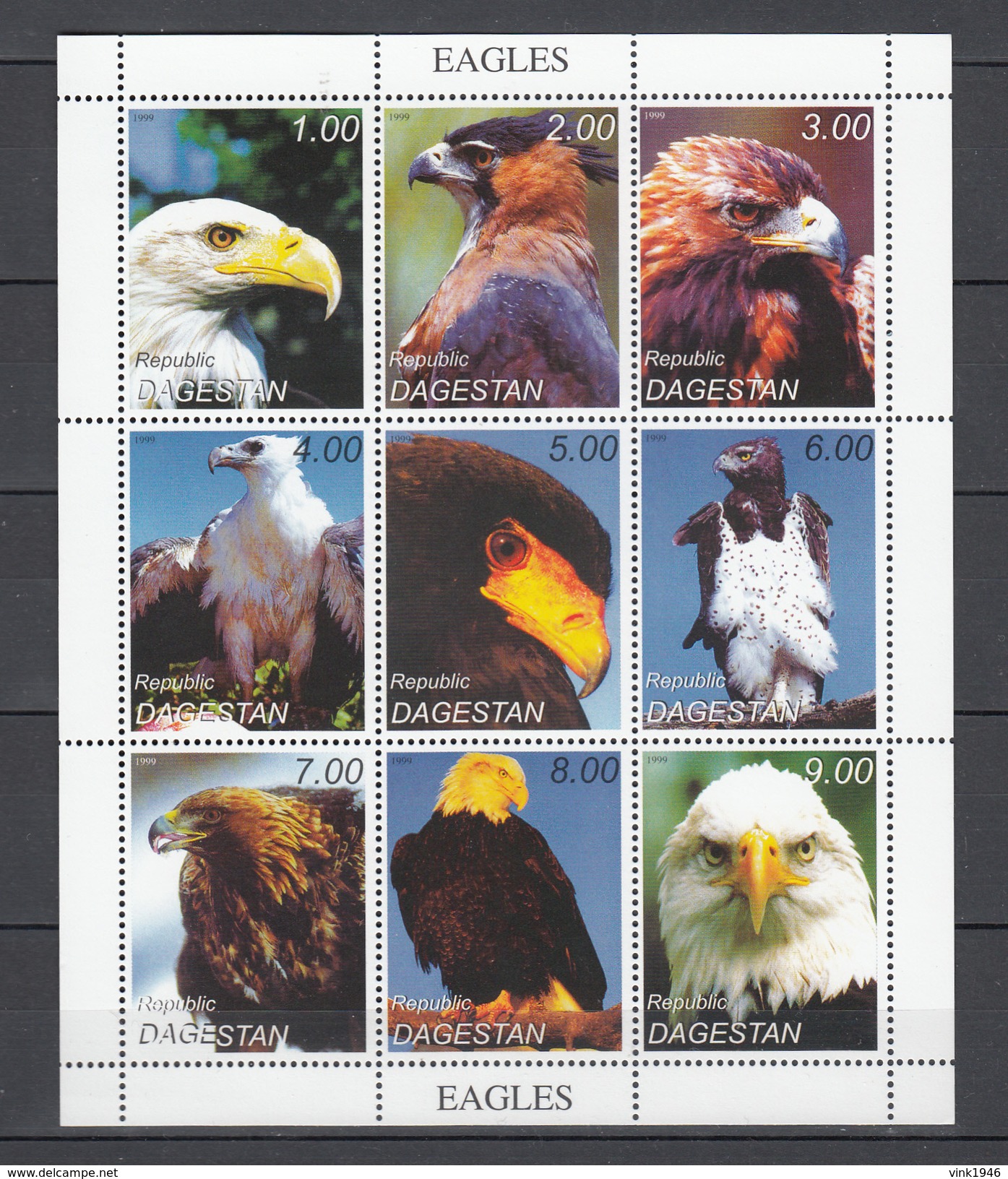 Dagestan 1999,9V In Block,birds Of Prey,birds,eagle,vogels,vögel,oiseaux,pajaros,uccelli,aves,MNH/Postfris(L2989) - Aigles & Rapaces Diurnes