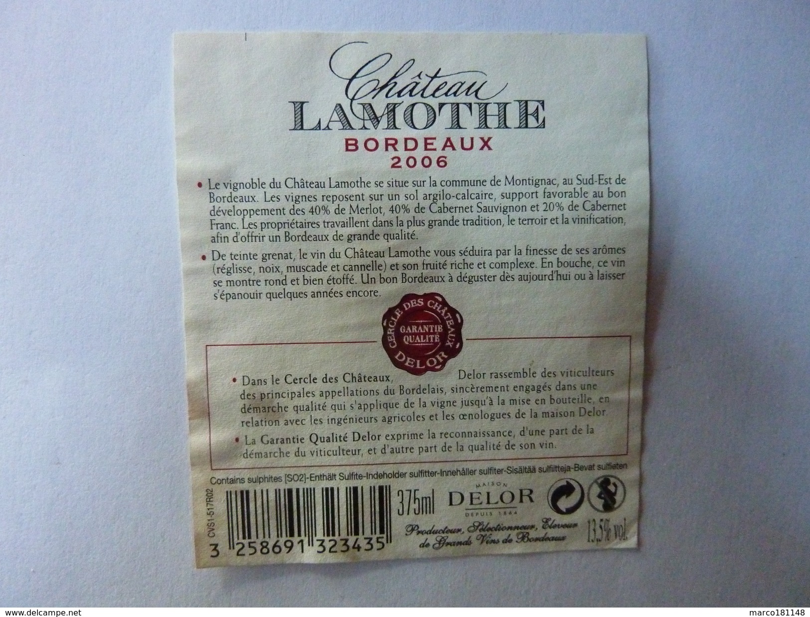 Château LAMOTHE - Bordeaux 2006 - Other & Unclassified