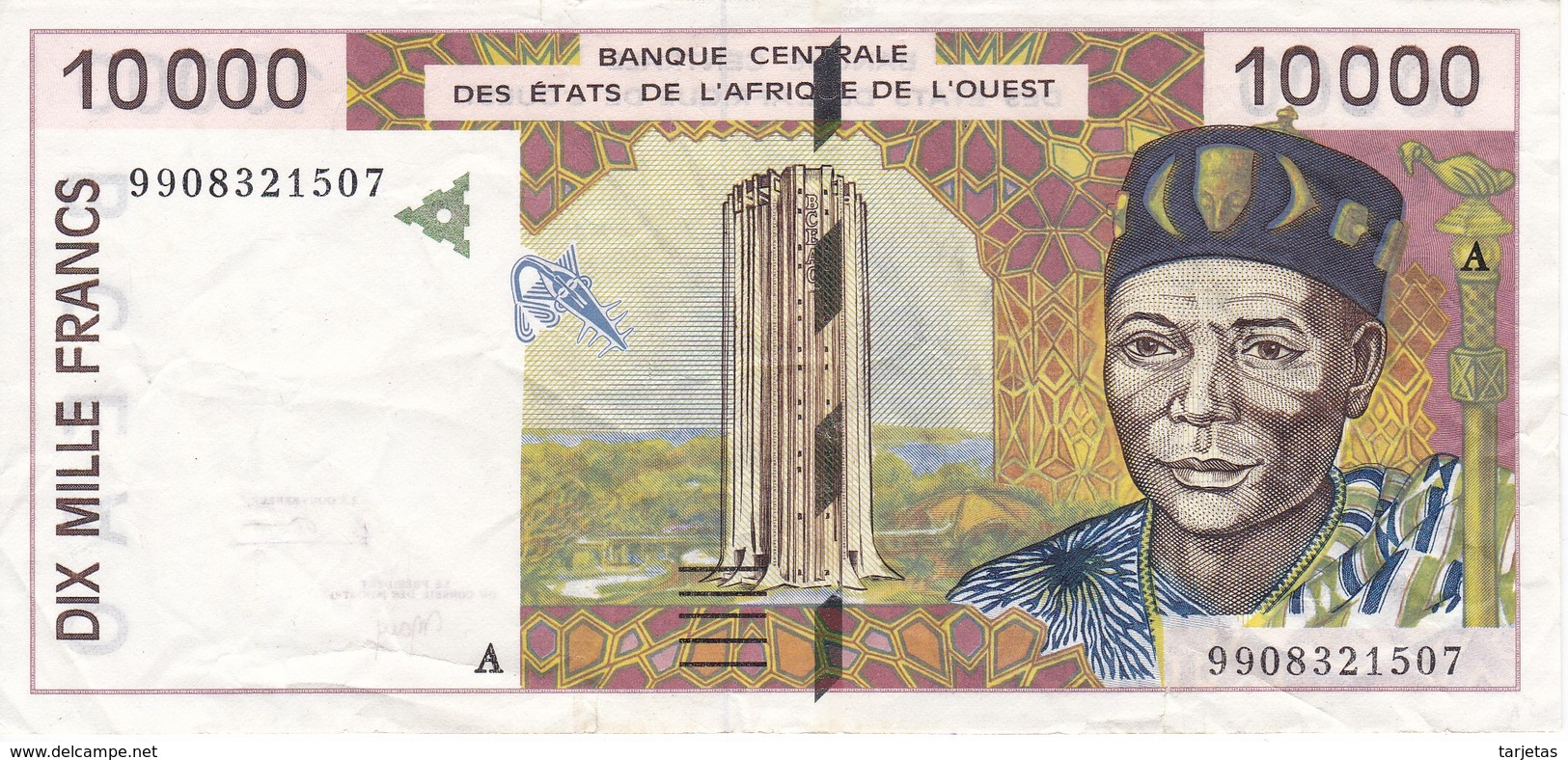 BILLETE DE COSTA DE MARFIL DE 10000 FRANCS DEL AÑO 1999 CALIDAD MBC (VF) (BANKNOTE) - Côte D'Ivoire