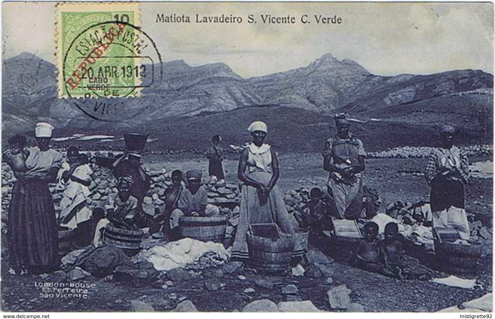 Cabo Verde São Vicente Matiota Lavadeiro 1912. Matiota Blanchisseur. Lavandière, Blanchisseuse. Noir Et Blanc. - Cap Vert