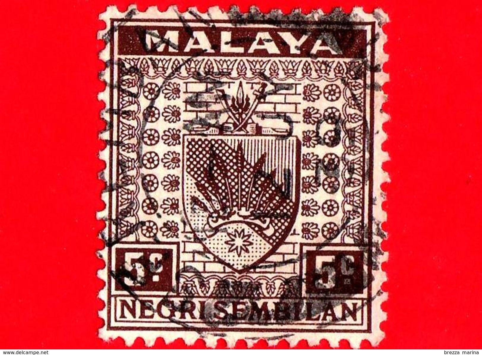 MALESIA - Malaya - NEGRI SEMBILAN - Usato - 1935 - Stemmi - Arms Of Territory - 5 - Negri Sembilan