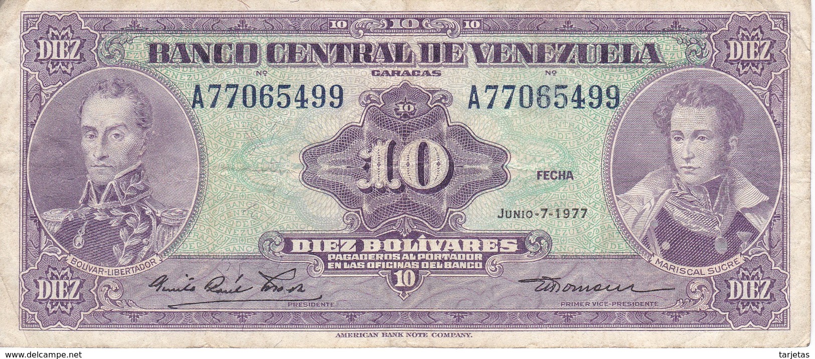 BILLETE DE VENEZUELA DE 10 BOLIVARES DEL AÑO 1977  (BANK NOTE) - Venezuela