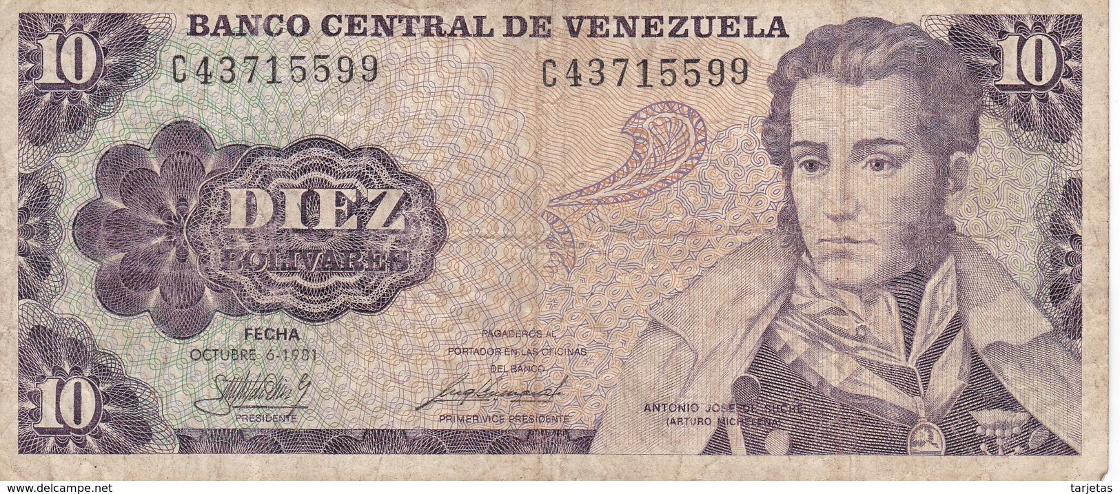 BILLETE DE VENEZUELA DE 10 BOLIVARES DEL AÑO 1981  (BANK NOTE) - Venezuela