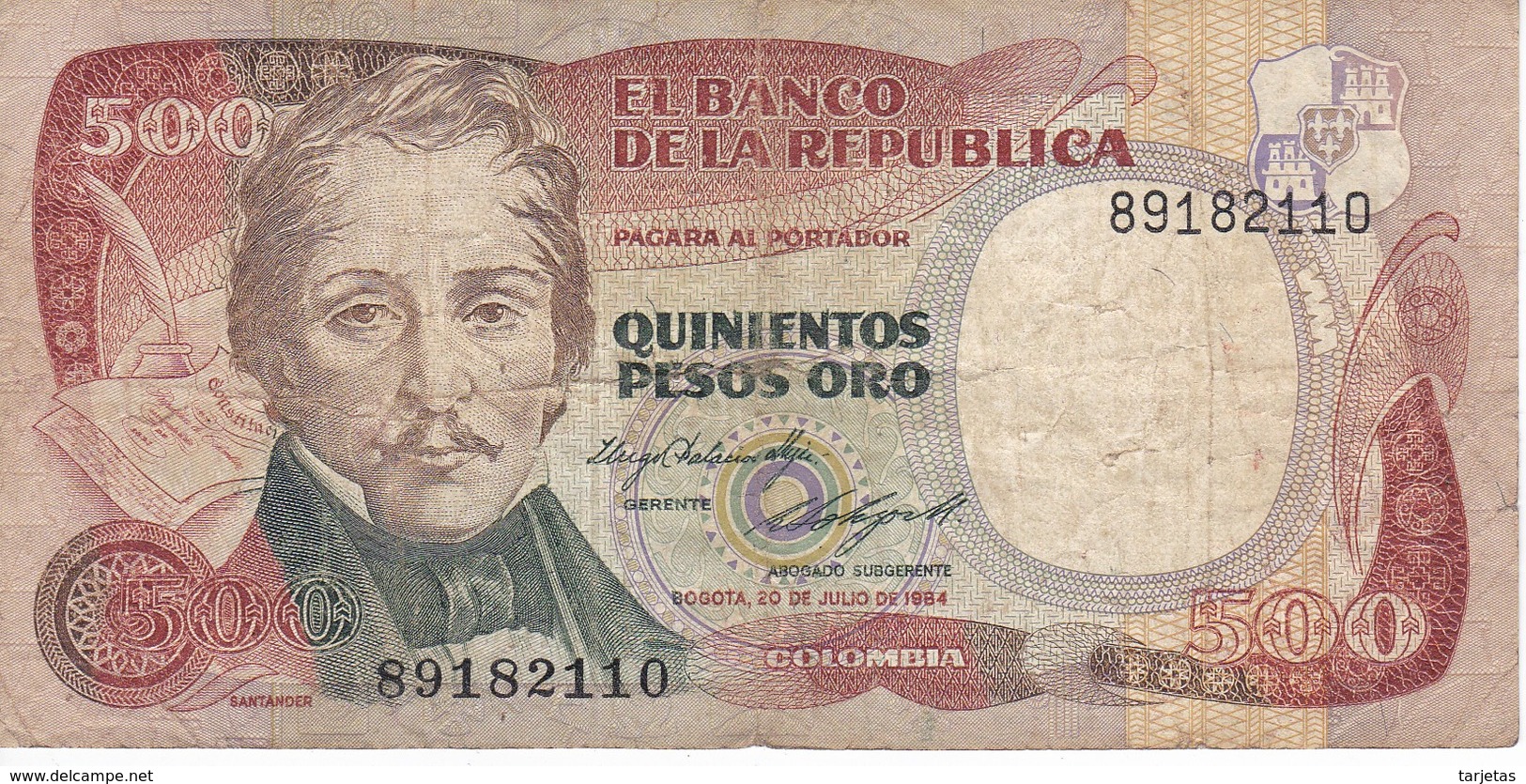 BILLETE DE COLOMBIA DE 500 PESOS DE ORO DEL AÑO 1984  (BANK NOTE) - Colombia