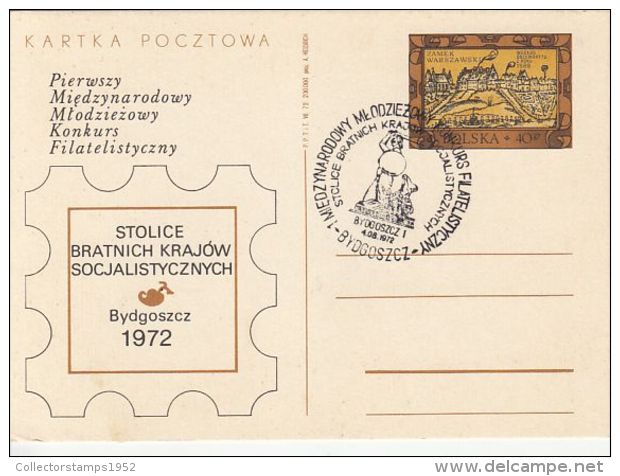 55824- BYDGOSZCZ PHILATELIC EXHIBITION, WARSAW CASTLE, POSTCARD STATIONERY, 1972, POLAND - Ganzsachen